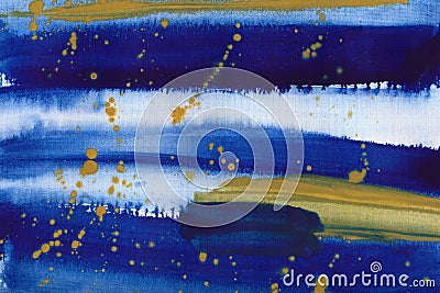 Horizontal colorful brush brush strokes texture background. Hand drawn ultramarine and yellow abstract paint smudges Stock Photo