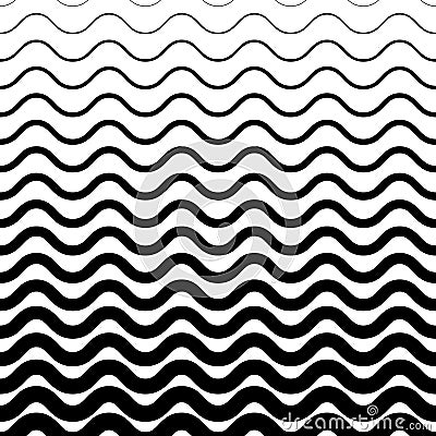 Horizontal curved pattern. Fades waves. Black gradient on white background. Halftone gradation line texture. Fading patern. Faded Vector Illustration