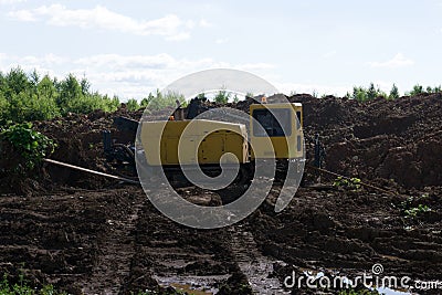 Horizontal directional drilling machine, machine for installing underground pipes and conduits along a prescribed bore path from t Stock Photo