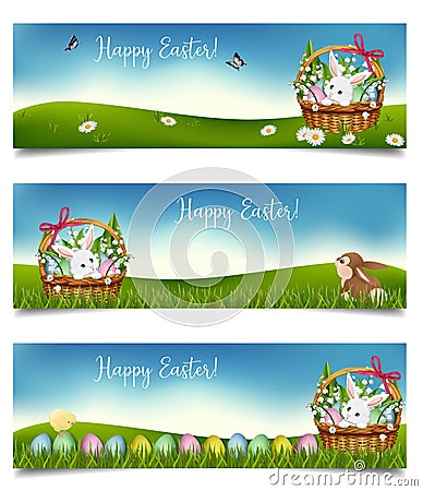 Horizontal Easter holiday banners. Vector Vector Illustration