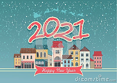 2021 horizontal english city calendar cozy city Vector Illustration
