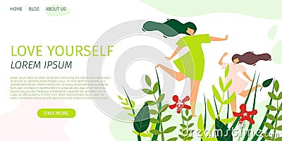 Horizontal Flat Banner Love Yourself Every Day. Vector Illustration