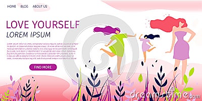 Horizontal Flat Banner Love Yourself and Nature. Vector Illustration