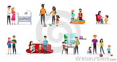 Horizontal Flyer Set Parenting, Cartoon Flat. Vector Illustration