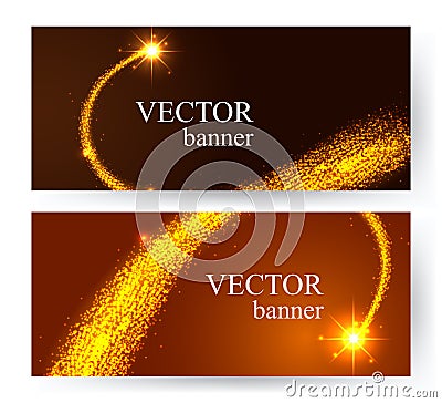 Horizontal golden banners with shining falling Vector Illustration