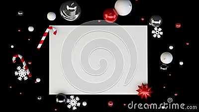 Horizontal greeting card with Christmas decoration on black background Stock Photo