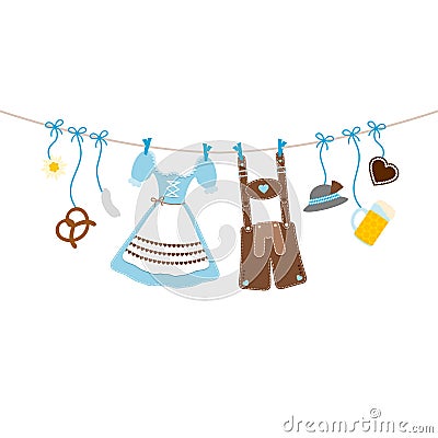 Horizontal Hanging Oktoberfest Icons Bow Blue And Brown Vector Illustration