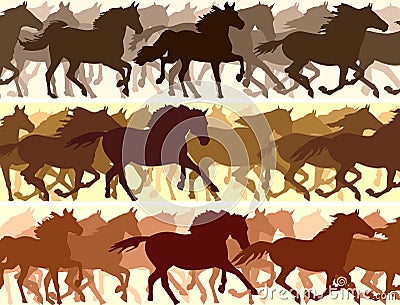 Horizontal illustration herd of horses. Vector Illustration