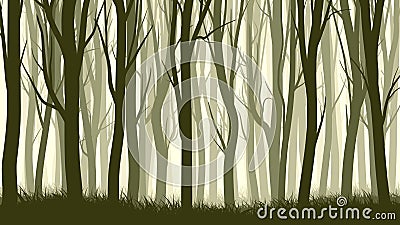 Horizontal illustration with many trunks tree. Vector Illustration