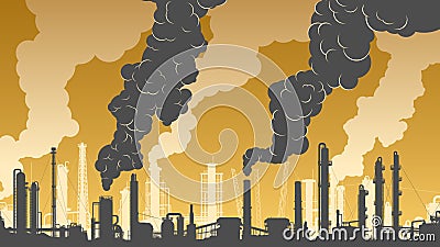 Horizontal illustration silhouette of industrial zone with smoke from chimneys Vector Illustration