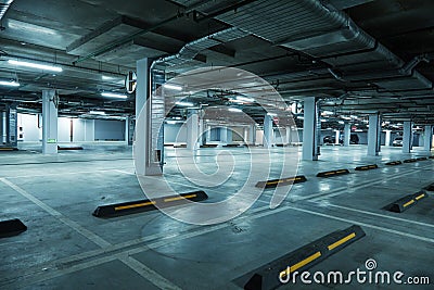 Horizontal image of dark underground parking lot Stock Photo