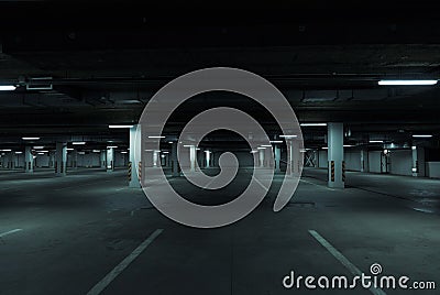 Horizontal image of dark underground parking lot Stock Photo