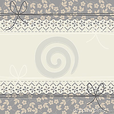 Horizontal lace frame with stylish flowers and leaves Vector Illustration