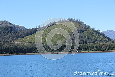 Clear Cut Logged Mountain in Summer near Wrangell Alaska Stock Photo