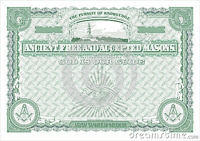 Horizontal Masonic Certificate green Stock Photo
