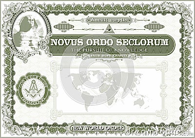 Horizontal Masonic document. A4 format. green Stock Photo