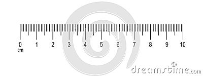 Horizontal measuring chart with 10 centimeters markup. Scale of ruler with numbers. Distance, height or length Vector Illustration