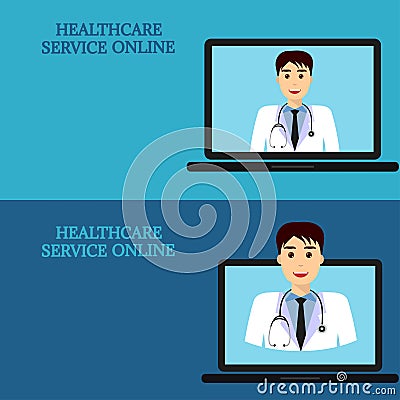 Horizontal medical banners, telemedicine 2-3 Vector Illustration