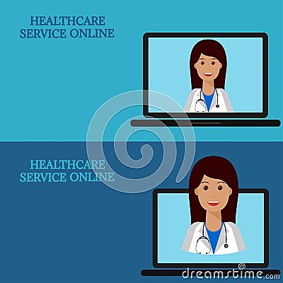 Horizontal medical banners, telemedicine 1-3 Vector Illustration