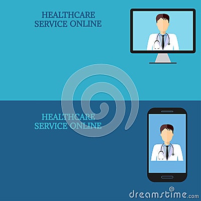 Horizontal medical banners, telemedicine 2 icon Vector Illustration