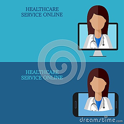 Horizontal medical banners, telemedicine 1-2, icon Vector Illustration