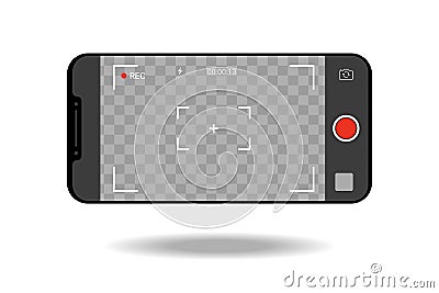 horizontal Mobile phone with record frame camera. viewfinder template. 4k phone resolution video rec Vector Illustration