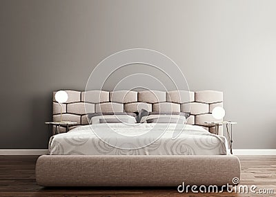 Horizontal mock up poster frame in modern interior background, luxury bed with clean bedding in modern bedroom, Scandinavian style Cartoon Illustration