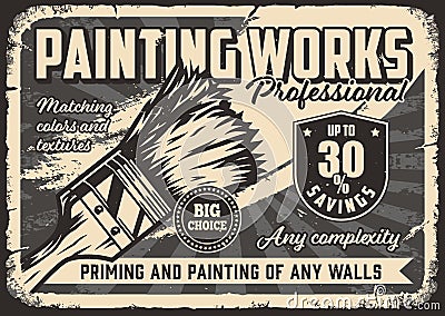 Horizontal monochrome poster with paintbrush Vector Illustration