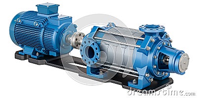 Horizontal multistage centrifugal pump. Electric water pump, 3D rendering Stock Photo