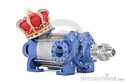 Horizontal multistage pump with golden crown, 3D rendering Stock Photo