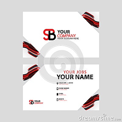 Horizontal name card with decorative accents on the edge and bonus SB logo in black and red. Vector Illustration