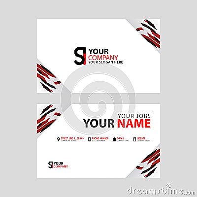 Horizontal name card with decorative accents on the edge and bonus SI logo in black and red. Vector Illustration