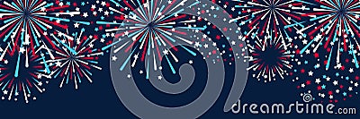 Horizontal panoramic banner with fireworks Vector Illustration