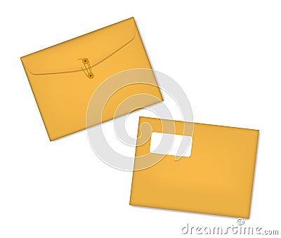 Horizontal paper envelope file folder with string closure and blank information sticker - front and back. Business document cover Vector Illustration