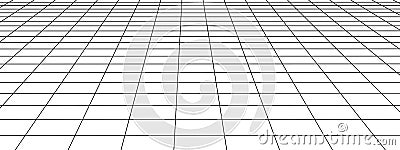 Horizontal perspective grid. Tile floor texture. Checkered plane pattern. Squared surface. Geometric design. Mesh Vector Illustration