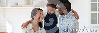 Horizontal photo banner of happy young african american family. Stock Photo