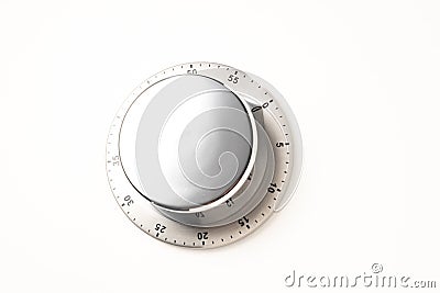 Silver Mechanical Cooking Timer on White Background Stock Photo