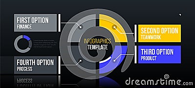 Horizontal pie infographics template with four segments in clean corporate style Vector Illustration