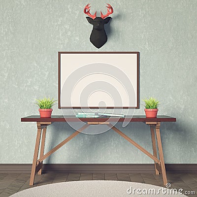 Horizontal poster mockup and deer Cartoon Illustration