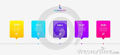 Horizontal progress diagram with 5 elements. Concept of five steps of business timeline. Creative infographic design Vector Illustration