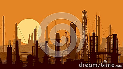 Horizontal realistic illustration industrial part of city. Vector Illustration