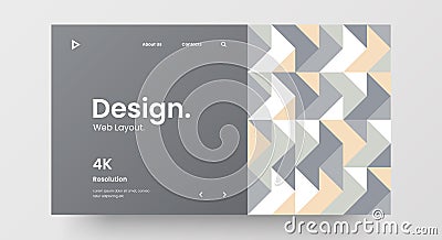 Horizontal responsive web design project layout. Abstract geometric pattern banner mock up. Landing page block vector template. Vector Illustration