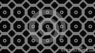 Horizontal rows of different flashing geometric figures of white color on black background. Animation. Transforming neon Stock Photo