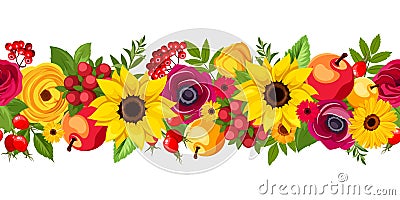 Horizontal seamless background with autumn flowers. Vector illustration. Vector Illustration