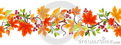 Horizontal seamless background with autumn leaves. Vector Illustration