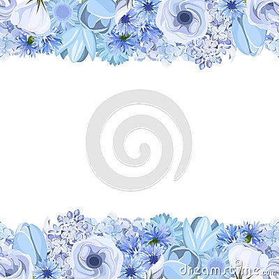 Horizontal seamless background with blue flowers. Vector illustration. Vector Illustration