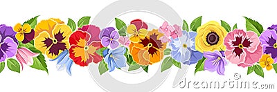 Horizontal seamless background with colorful flowers. Vector illustration. Vector Illustration