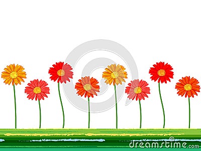 Horizontal seamless background with colorful gerbera flowers. Vector illustration. Vector Illustration