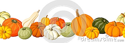 Horizontal seamless background with colorful pumpkins. Vector illustration. Vector Illustration