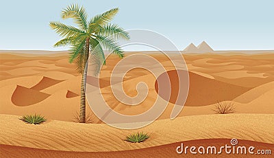 Horizontal seamless background with desert, palms and dry grass Vector Illustration